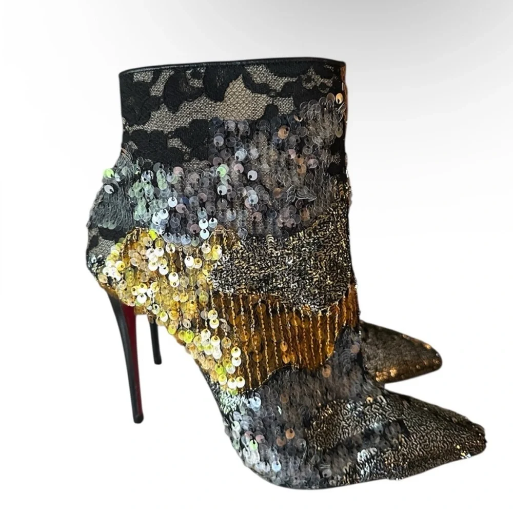 Christian Louboutin GIPSYBOOTIE 100 RETE/PATCHYLACE BOOTS RETAIL 1,350